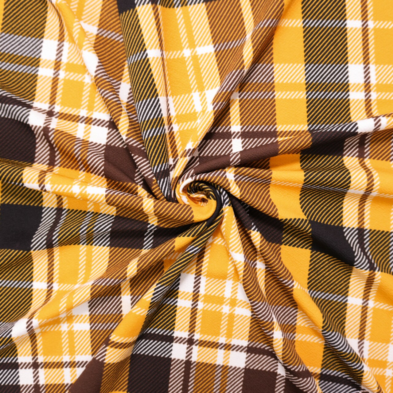 Yellow-Black-Multi Poly Plaid Print Liverpool Double Knit Fabric By the Yard